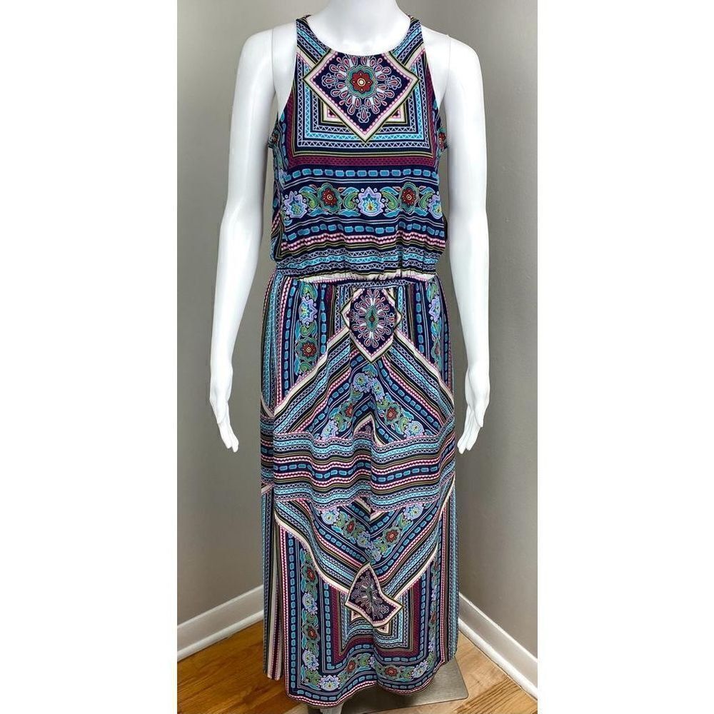New York & Co Sleeveless Maxi Romper Dress Womens Small Multicolor Summer AZ0324